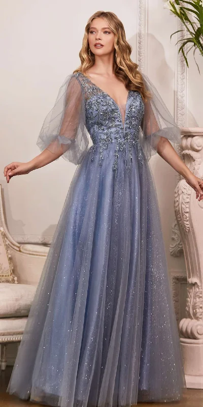 Cinderella Divine CD0182 Glitter Tulle A-Line Formal Dress