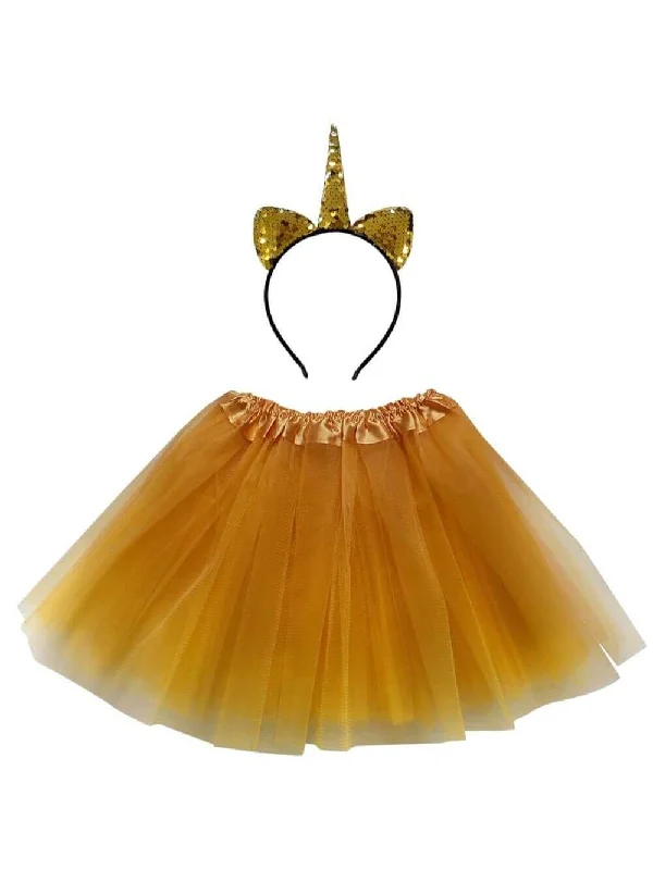 Adult Gold Unicorn Costume - Tutu Skirt & Flip Sequin Headband Horn Set for Adult or Plus Size ruffled skirt detail