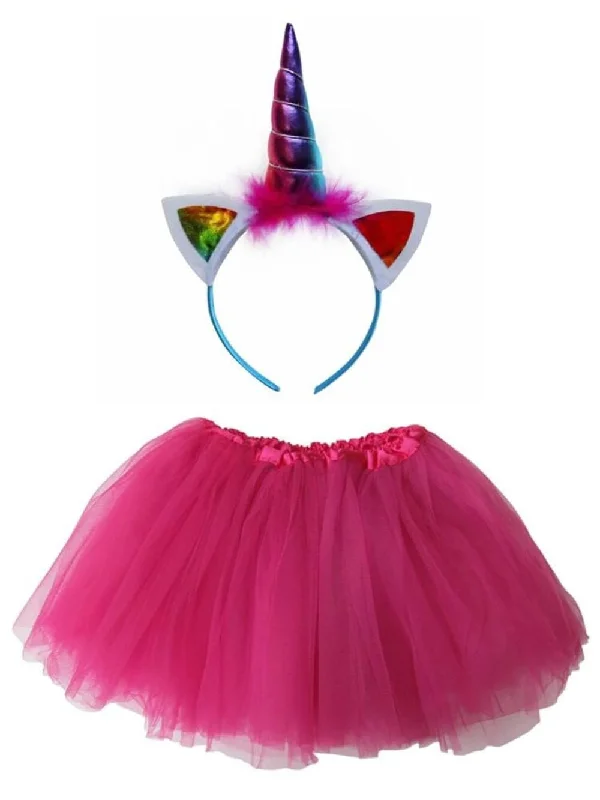 Adult Hot Pink Unicorn Costume - Tutu Skirt & Headband Horn Set for Adult or Plus Size high slit skirt