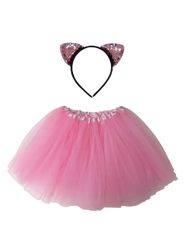 Adult Pink Cat Costume - Tutu Skirt & Flip Sequin Headband Set for Adult or Plus Size wool skirt breathable