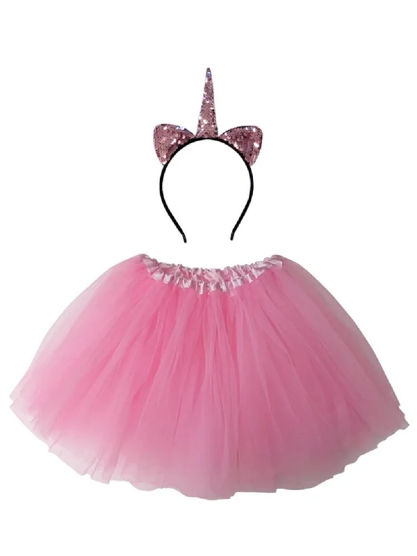 Adult Pink Unicorn Costume - Tutu Skirt & Flip Sequin Headband Horn Set for Adult or Plus Size lightweight skirt design