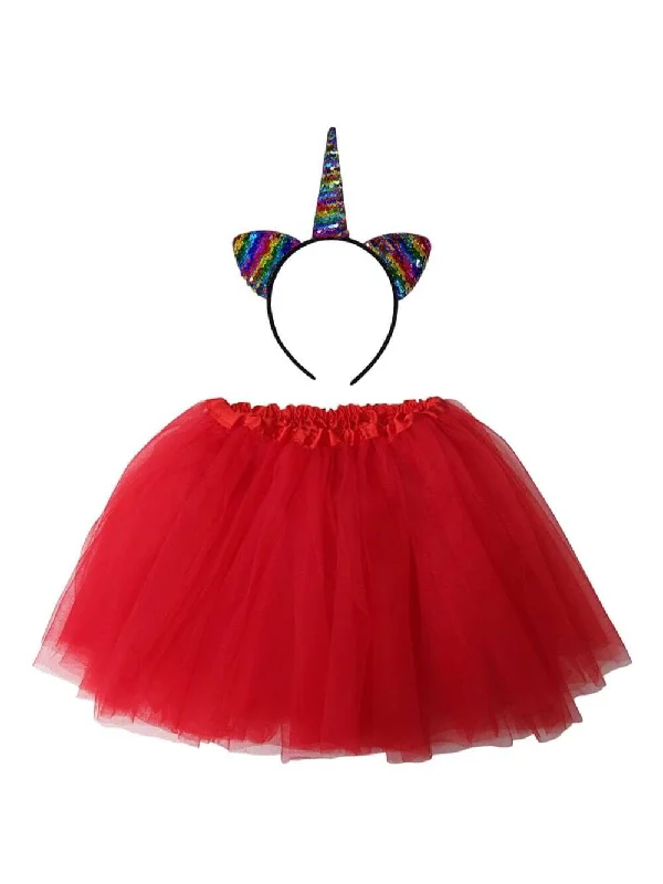 Adult Rainbow Red Unicorn Costume - Tutu Skirt & Flip Sequin Headband Horn Set for Adult or Plus Size silk skirt sleek