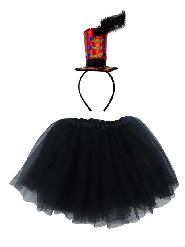 Adult Ringmaster Greatest Showman Costume - Black Dot Tutu Skirt & Headband Hat Set for Adult or Plus Size denim skirt fashionable