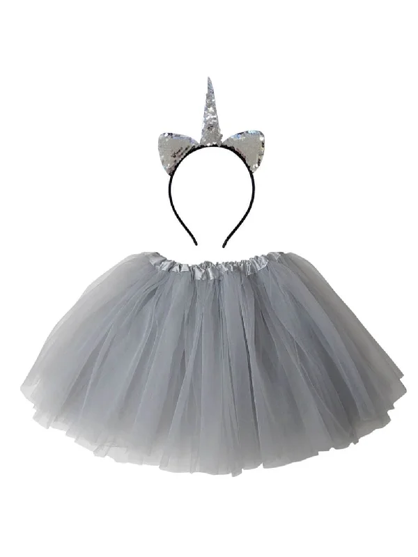 Adult Silver Unicorn Costume - Tutu Skirt & Flip Sequin Headband Horn Set for Adult or Plus Size denim skirt classic