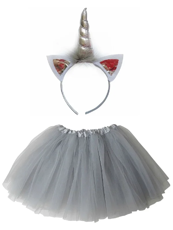 Adult Silver Unicorn Costume - Tutu Skirt & Headband Horn Set for Adult or Plus Size silk skirt elegant