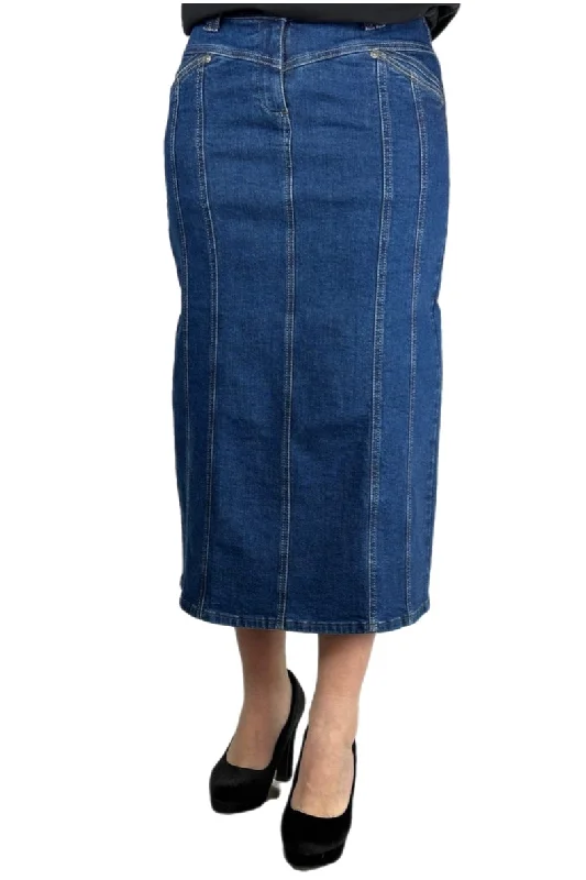 Blue Denim Mid Length Skirt 219-59H velvet skirt plush