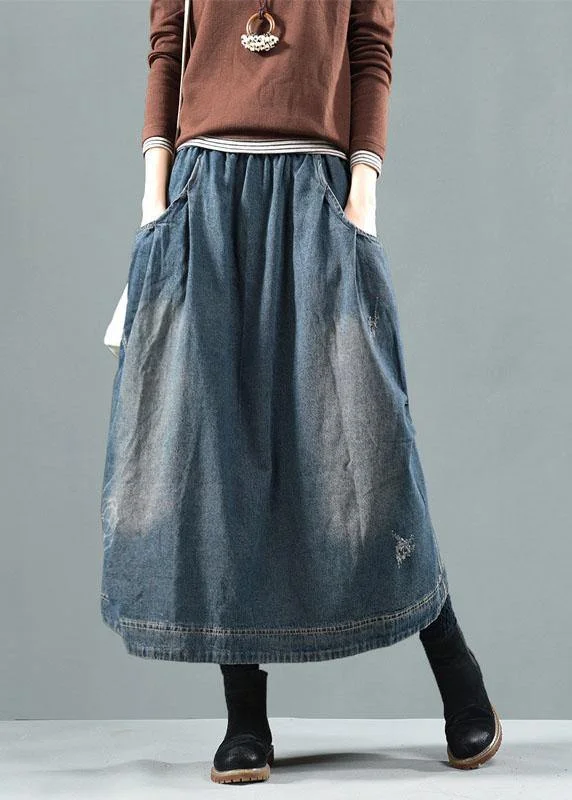 Blue Pockets Retro Patchwork Summer Skirts Denim patchwork skirt art