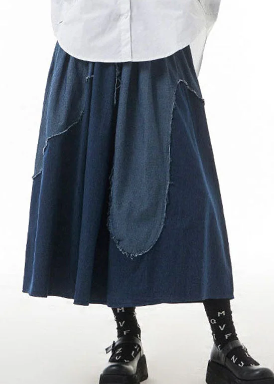 Classy Blue elastic waist Patchwork denim Skirts Spring summer skirt style