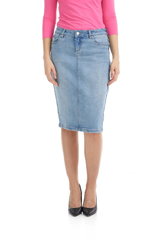 Classic straight modest denim jean skirt 'Havana' breathable skirt fabric