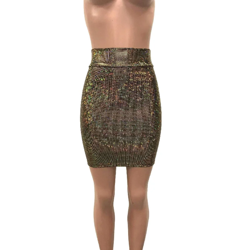 Pencil Skirt - Gold on Black Shattered Glass Holographic velvet skirt rich