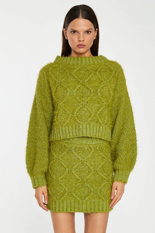 Grass-Green Cable-Knit Mini-Skirt relaxed fit skirt