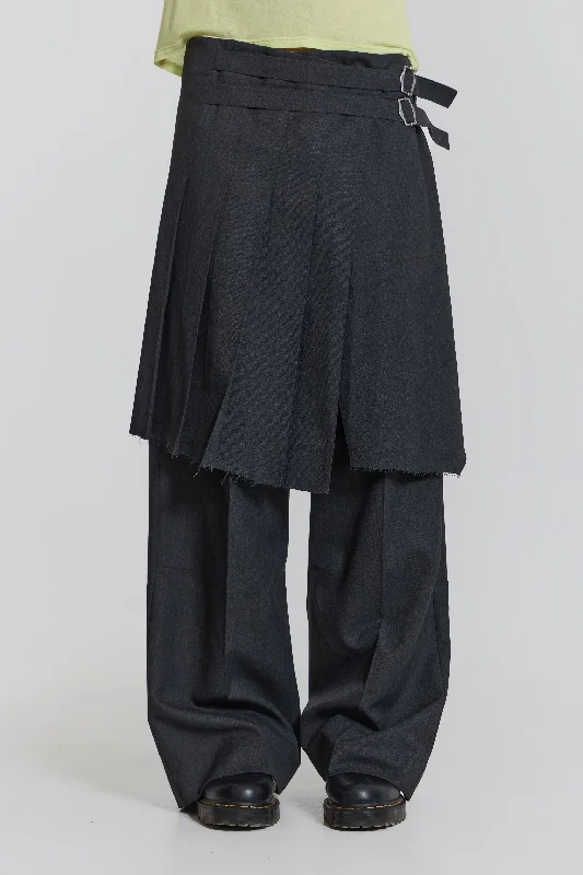 Grey Steel Pleated Skirt linen skirt natural