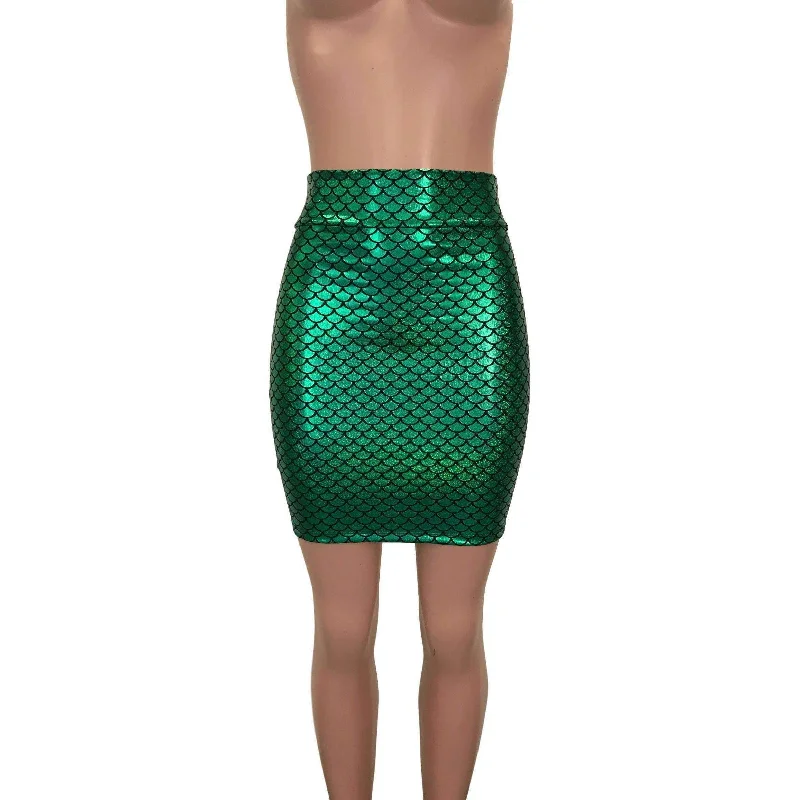 Pencil Skirt - Green Mermaid Scales chiffon skirt floaty