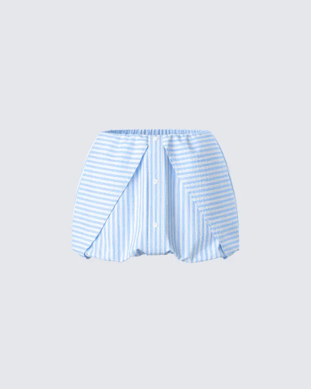 Isha Blue Striped Micro Mini Bubble Skirt chiffon skirt airy