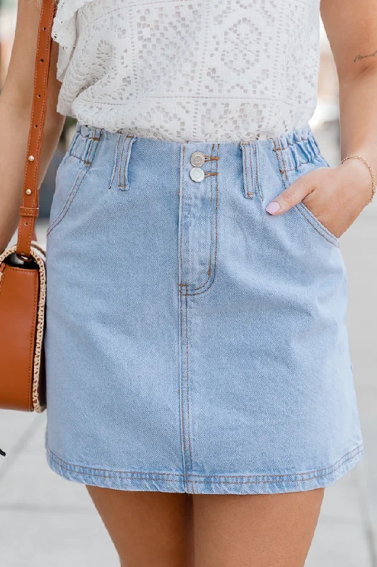 I've Been Thinking Light Wash Denim Paper Bag Waist Mini Skirt lace skirt romantic