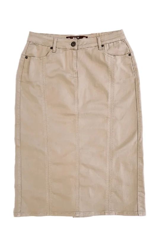 Khaki Twill Straight Denim Skirt 227/4-1 D PLUS flowy skirt hem