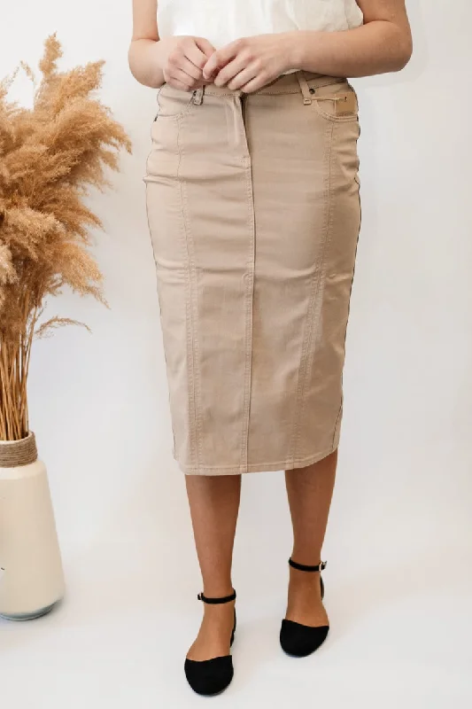 Khaki Twill Straight Denim Skirt 227/4-1 D chiffon skirt lightweight