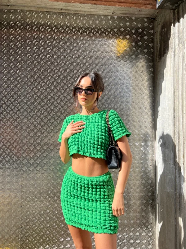 Textured Green Mini Skirt velvet skirt rich