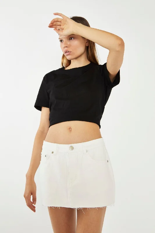 White Low-Waisted Denim Mini-Skirt low waist skirt