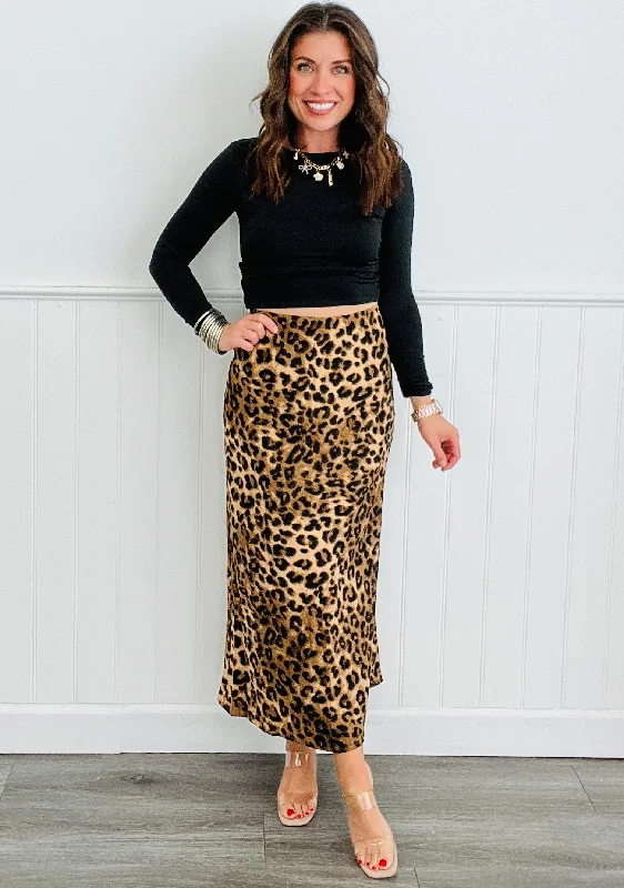 Leopard Print Slip Midi Skirt (Reg.) chiffon skirt airy