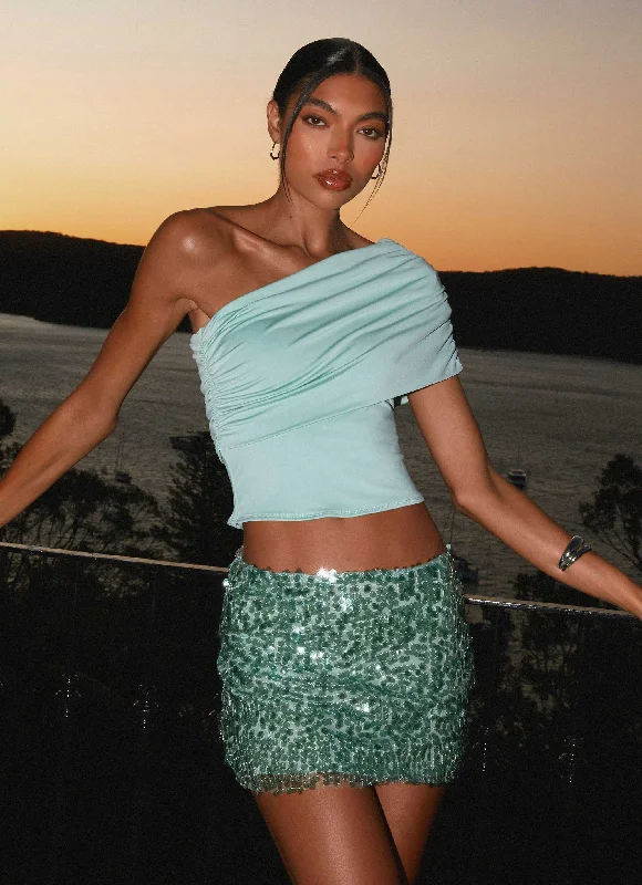 Made For You Low Rise Sequin Mini Skirt - Mint chiffon skirt floaty