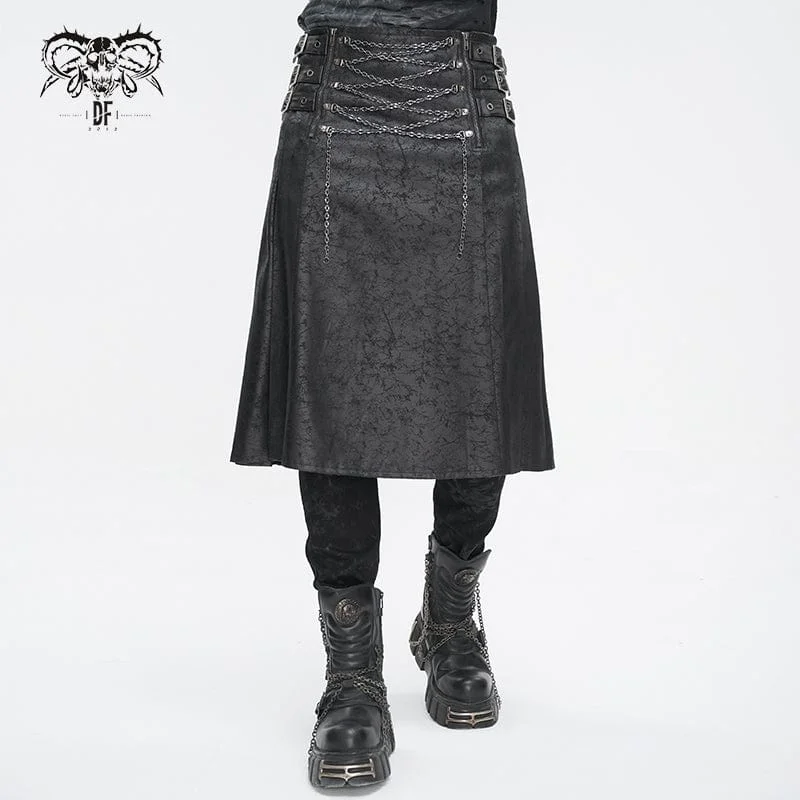 Men's Gothic Chain Multi-buckle Skirt cashmere skirt rich