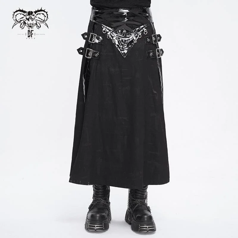 Men's Punk Patent Leather Splice Split Skirt lace skirt intricate