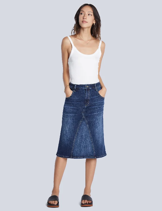 Pieced Denim Knee Skirt velvet skirt luxury