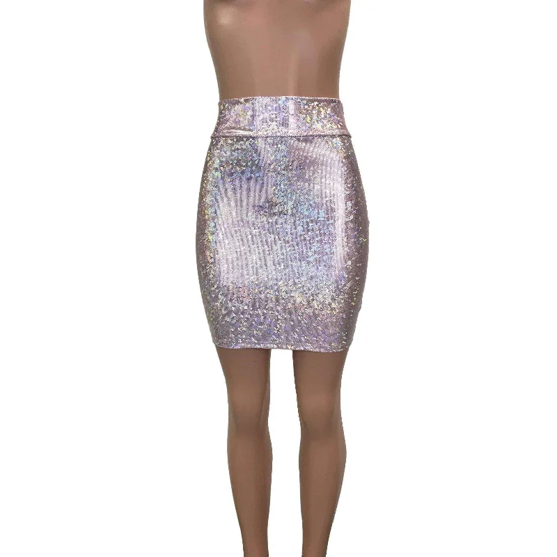 Pencil Skirt - Light Pink Shattered Glass Holographic mini skirt trendy