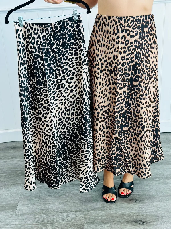 Satin Leopard Bias Cut Midi Skirt (Reg)-2 Colors chiffon skirt airy