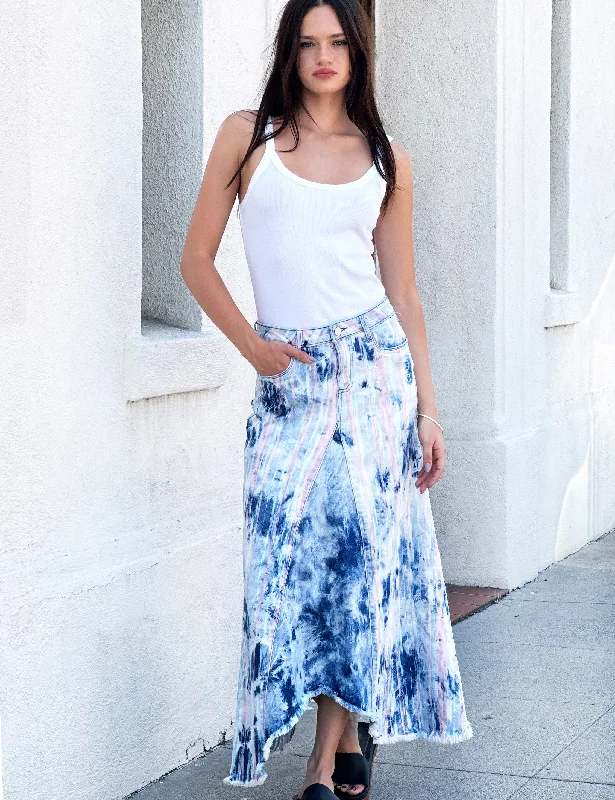 Selma Pieced Denim Maxi Skirt velvet skirt plush