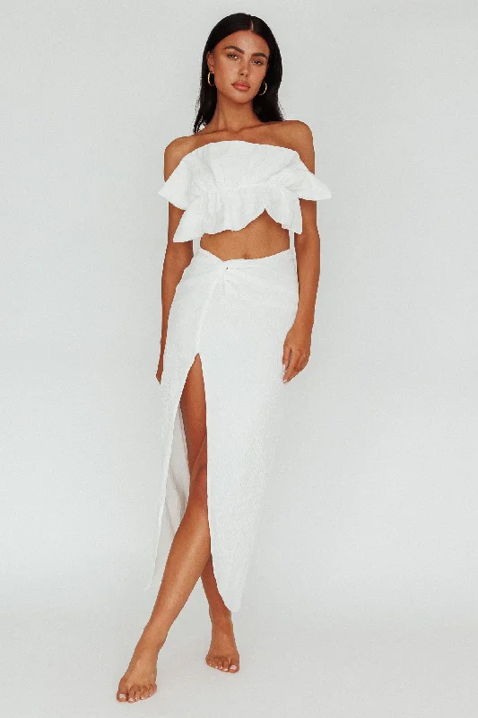 So Fine Twist Waist Crepe Midi Skirt Off White velvet skirt glossy