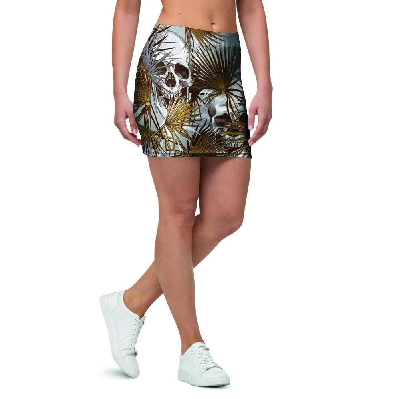 Tropical Leaf Skull Mini Skirt slim fit skirt