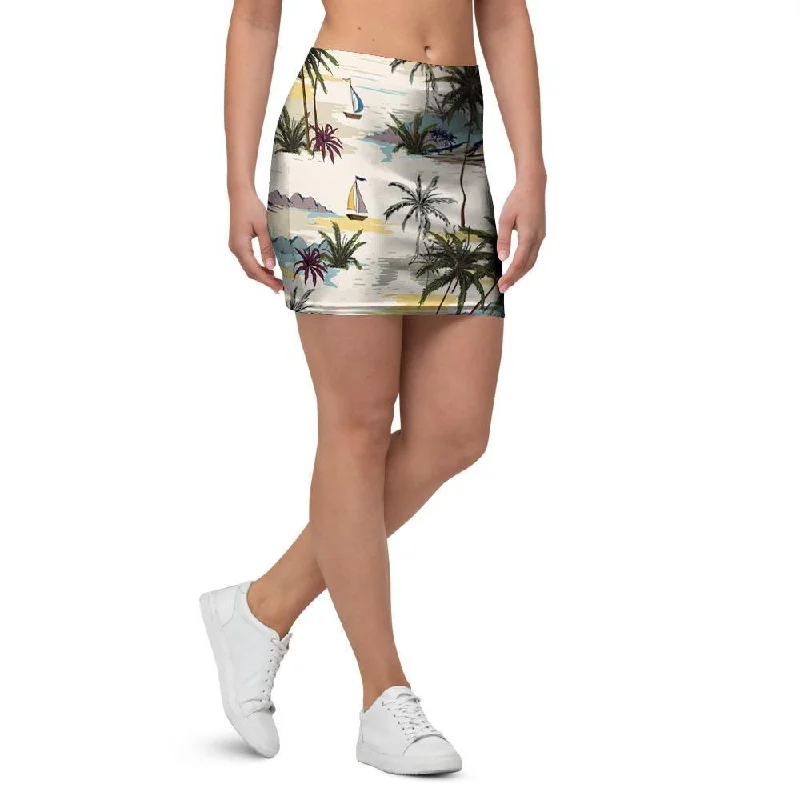 Tropical Palm Lead Island Print Mini Skirt silk skirt luxurious