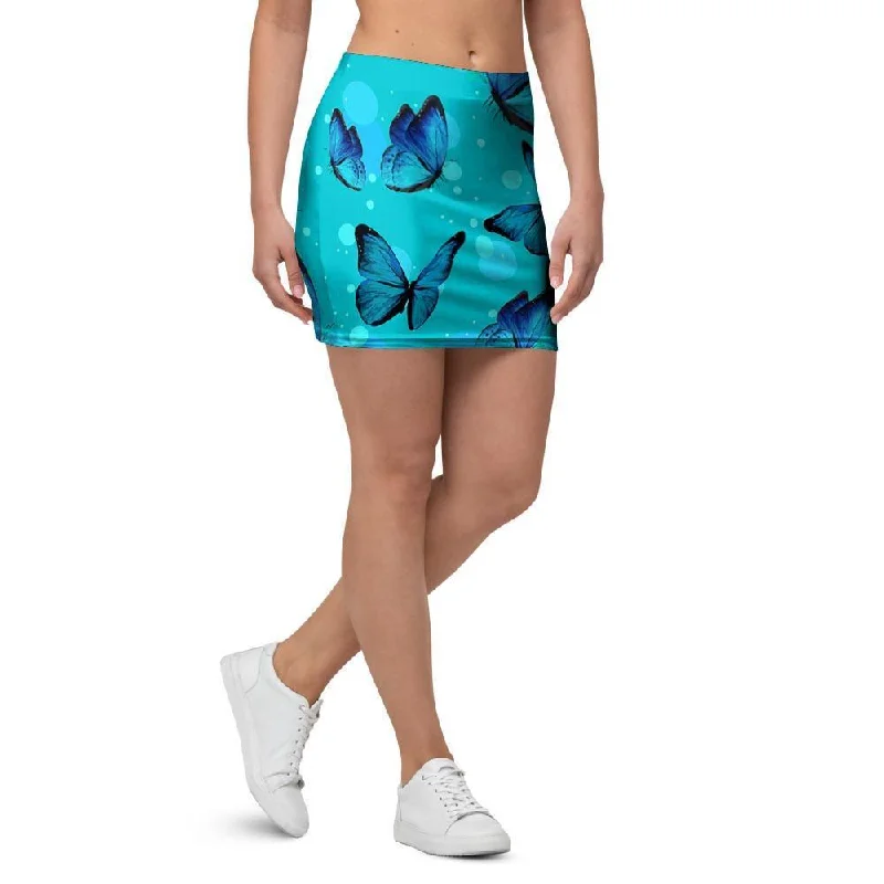 Turquoise Bubble Butterfly Print Mini Skirt corduroy skirt durable