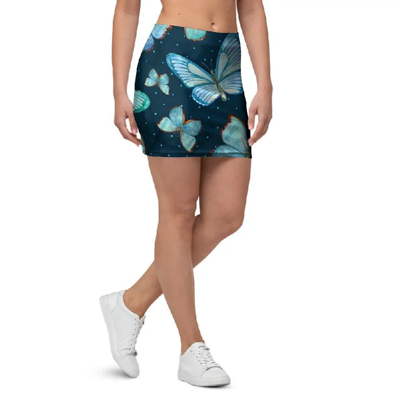 Turquoise Butterfly Print Mini Skirt lace skirt romantic