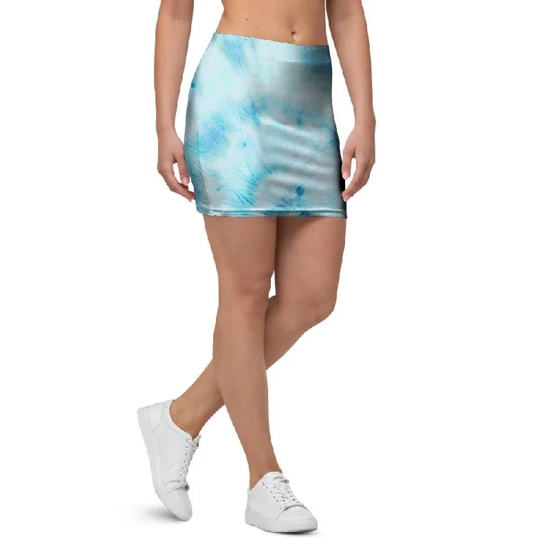 Turquoise Tie Dye Mini Skirt button skirt front