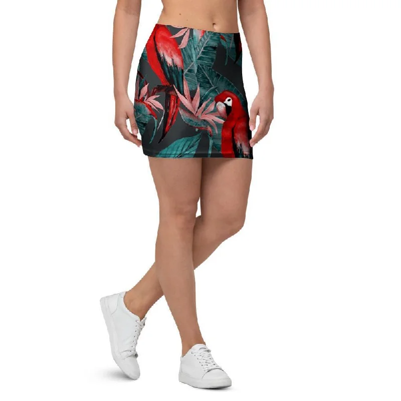 Watercolor Parrot Tropical Print Mini Skirt cashmere skirt fine