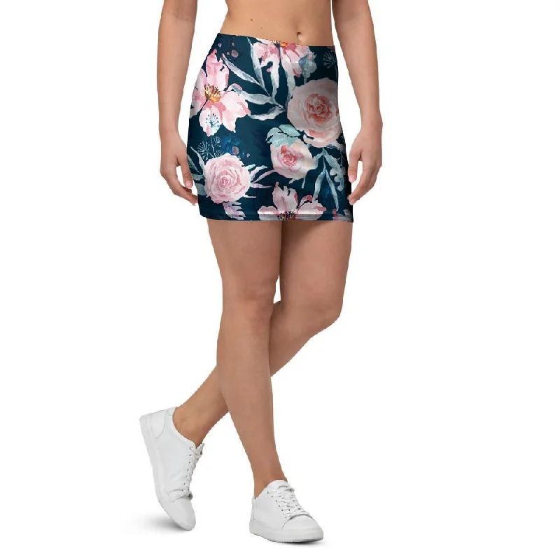 Watercolor Pink Rose Floral Mini Skirt summer skirt style