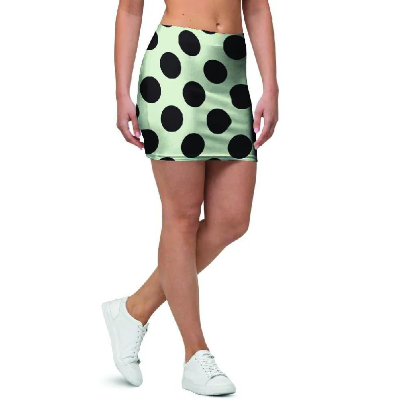 White And Black Polka Dot Print Mini Skirt a-line skirt cut