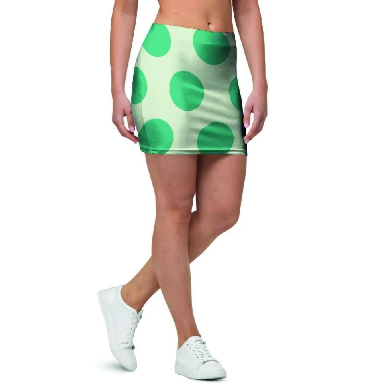 White And Green Polka Dot Mini Skirt silk skirt luxurious