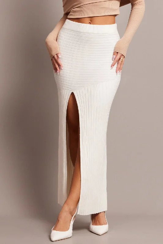 White Knit Skirt Front Split lightweight skirt design