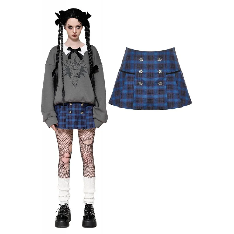 Women's Grunge Stars Plaid Short Skirt Blue ruffled skirt detail