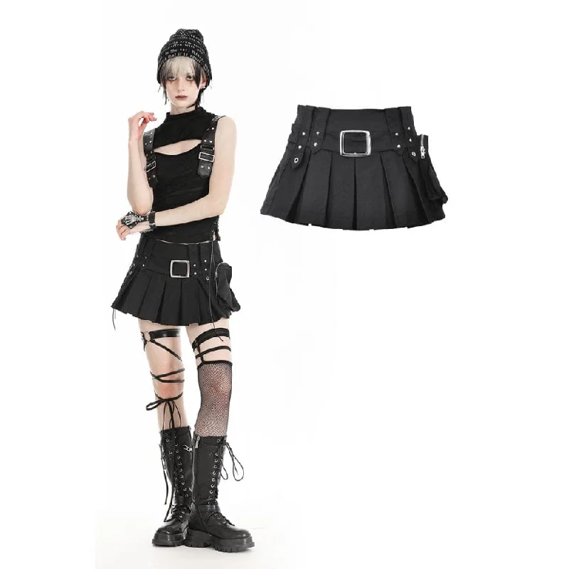 Women's Punk Big-pocket Pleated Skirt chiffon skirt floaty