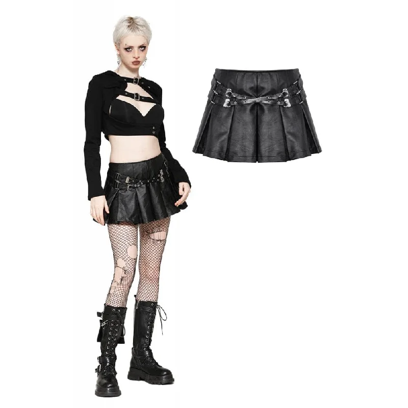 Women's Punk Buckle-up Eyelets Short Skirt leather skirt bold