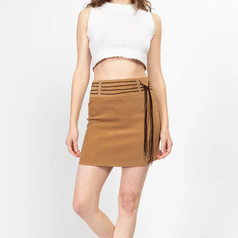 XS 90s Boho Tan Ultrasuede Mini Skirt silk skirt luxurious