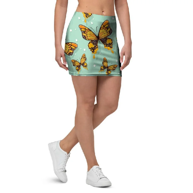 Yellow Butterfly Print Mini Skirt relaxed fit skirt